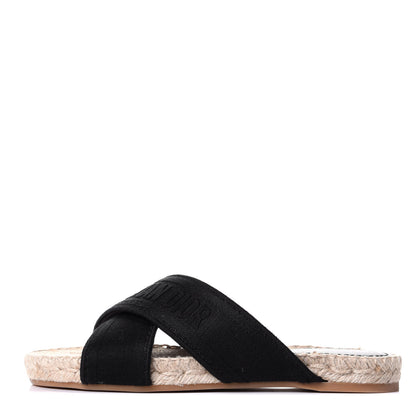 Christian Dior Canvas Embroidered Granville Espadrille Crisscross Flat Slide Sandals 36.5 Black 1 of 10