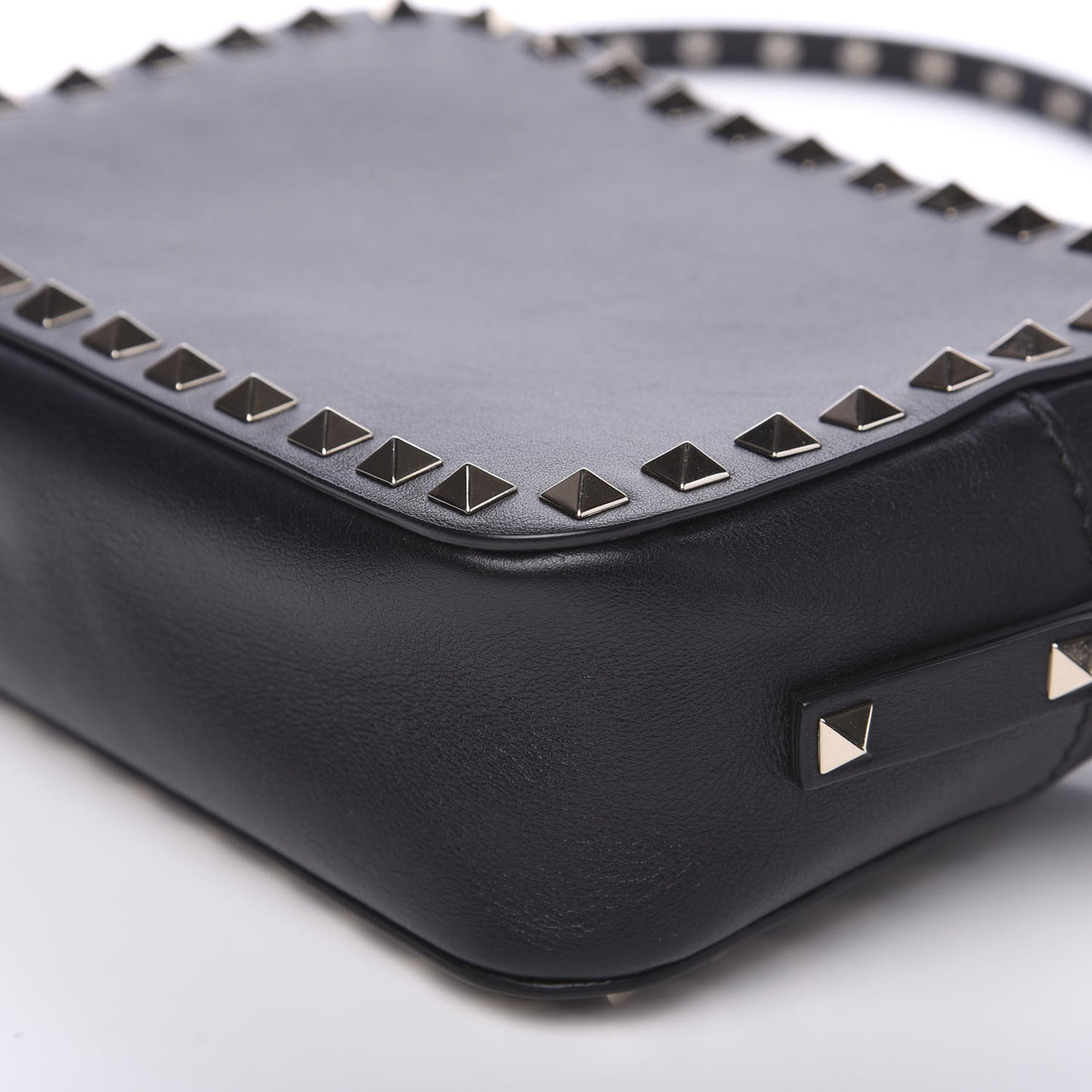 Calfskin Rockstud Camera Crossbody Bag Black