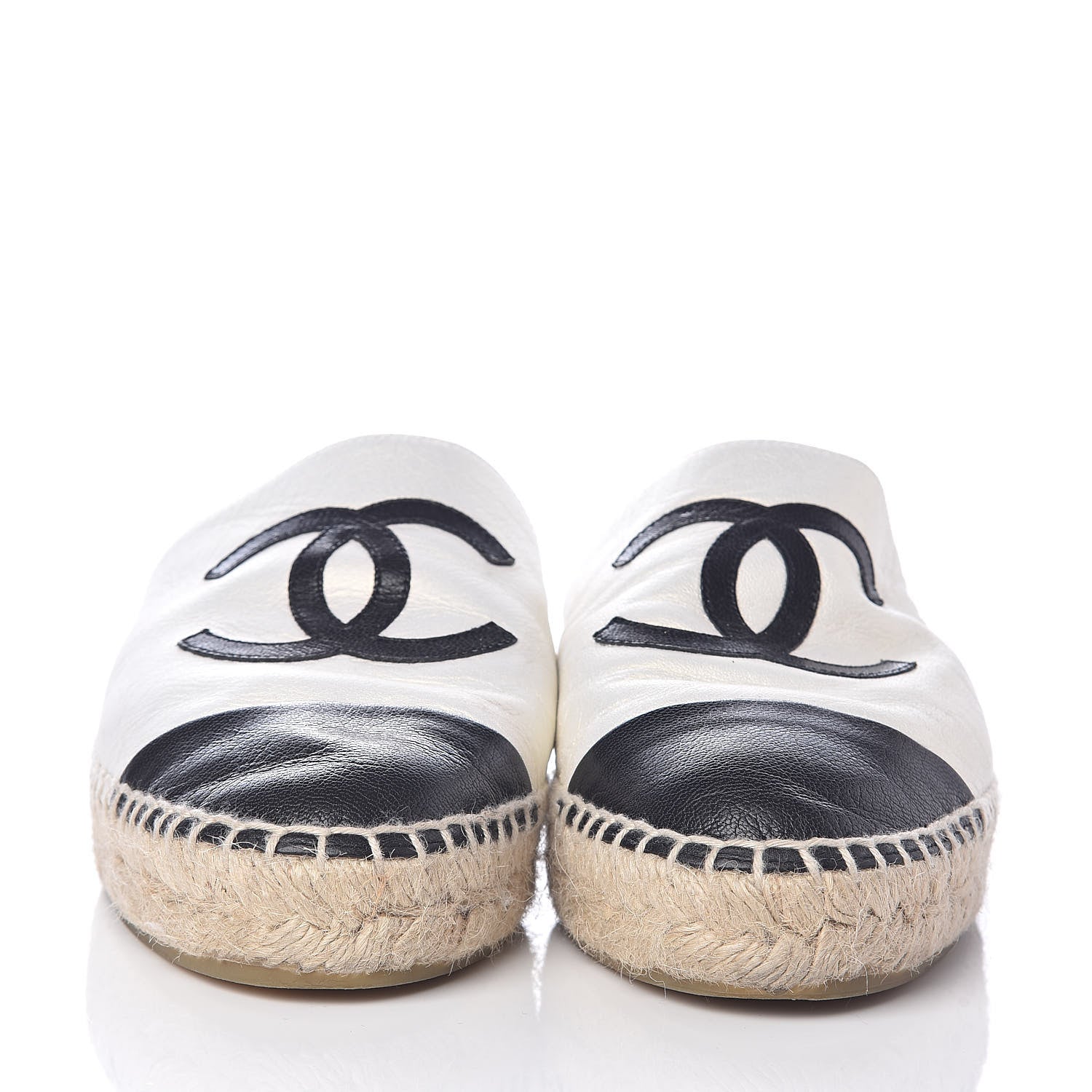 Chanel Iridescent Goatskin CC Espadrille Mules 37 Ivory Black 2 of 7