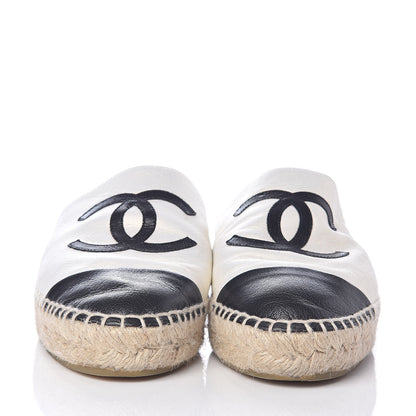 Chanel Iridescent Goatskin CC Espadrille Mules 37 Ivory Black 2 of 7