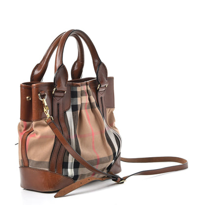 Burberry House Check Bridle Calfskin Small Whipstitch Tote Dark Tan 4 of 18