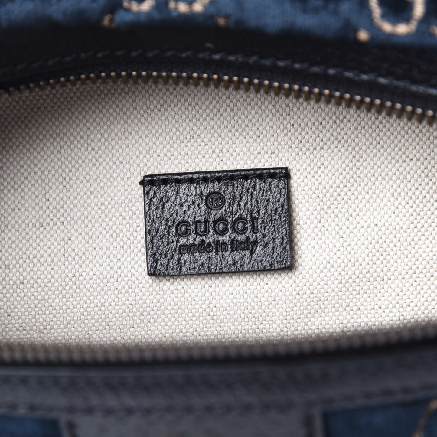 Velvet GG Monogram Web Belt Bag Blue Beige