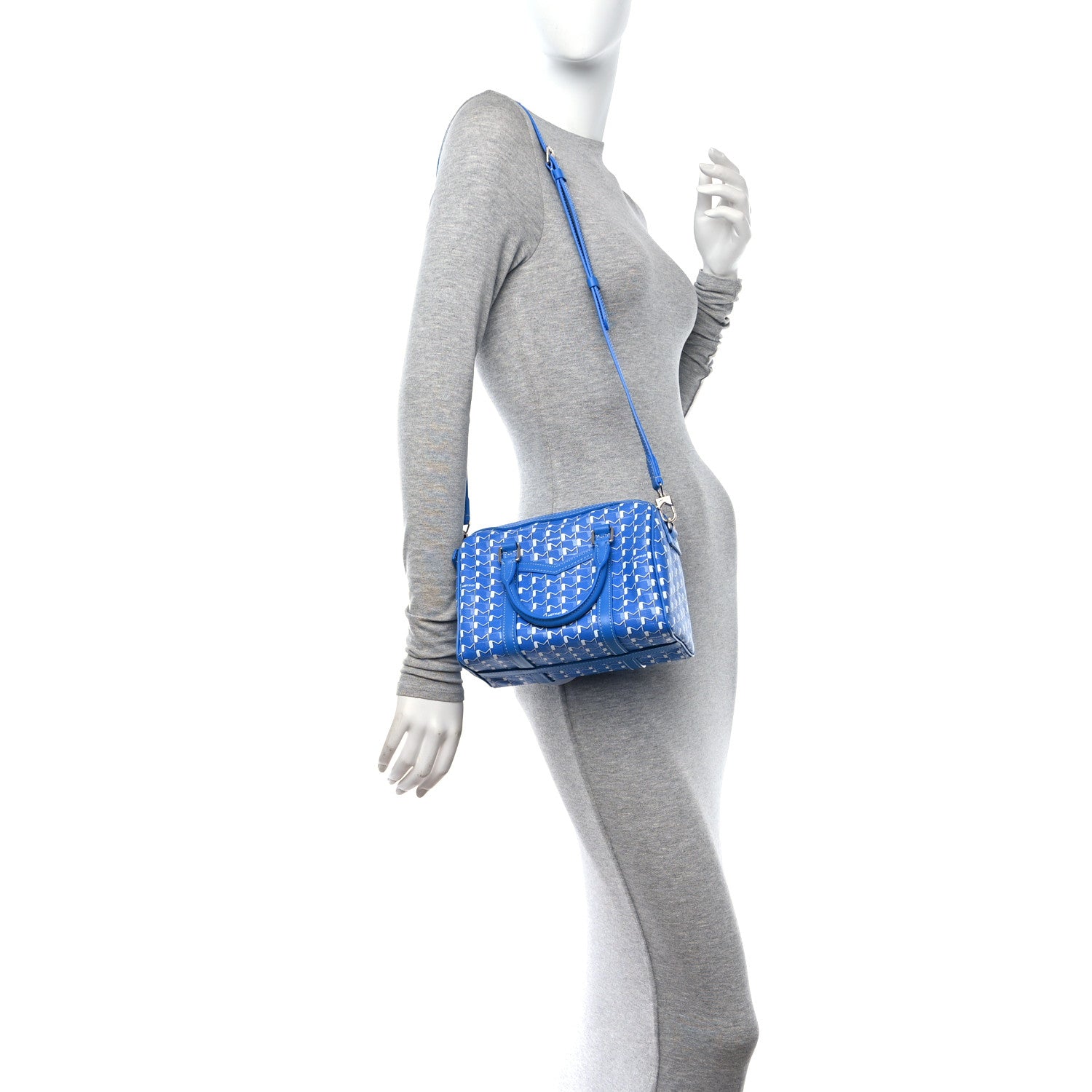 Moynat Grained Calfskin Canvas Crossbody Blue 2 of 11
