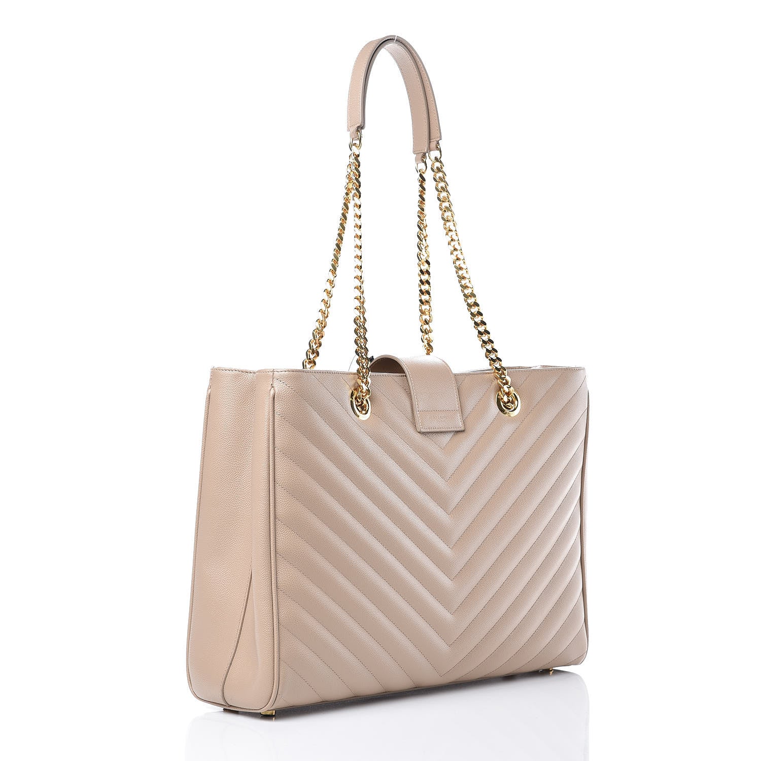 Saint Laurent Grain De Poudre Matelasse Chevron Monogram Shopping Bag Nude Powder 3 of 7