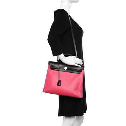 Hermes Toile H Berline Vache Hunter Herbag Zip 31 PM Rouge Sellier Rose Shocking 2 of 11