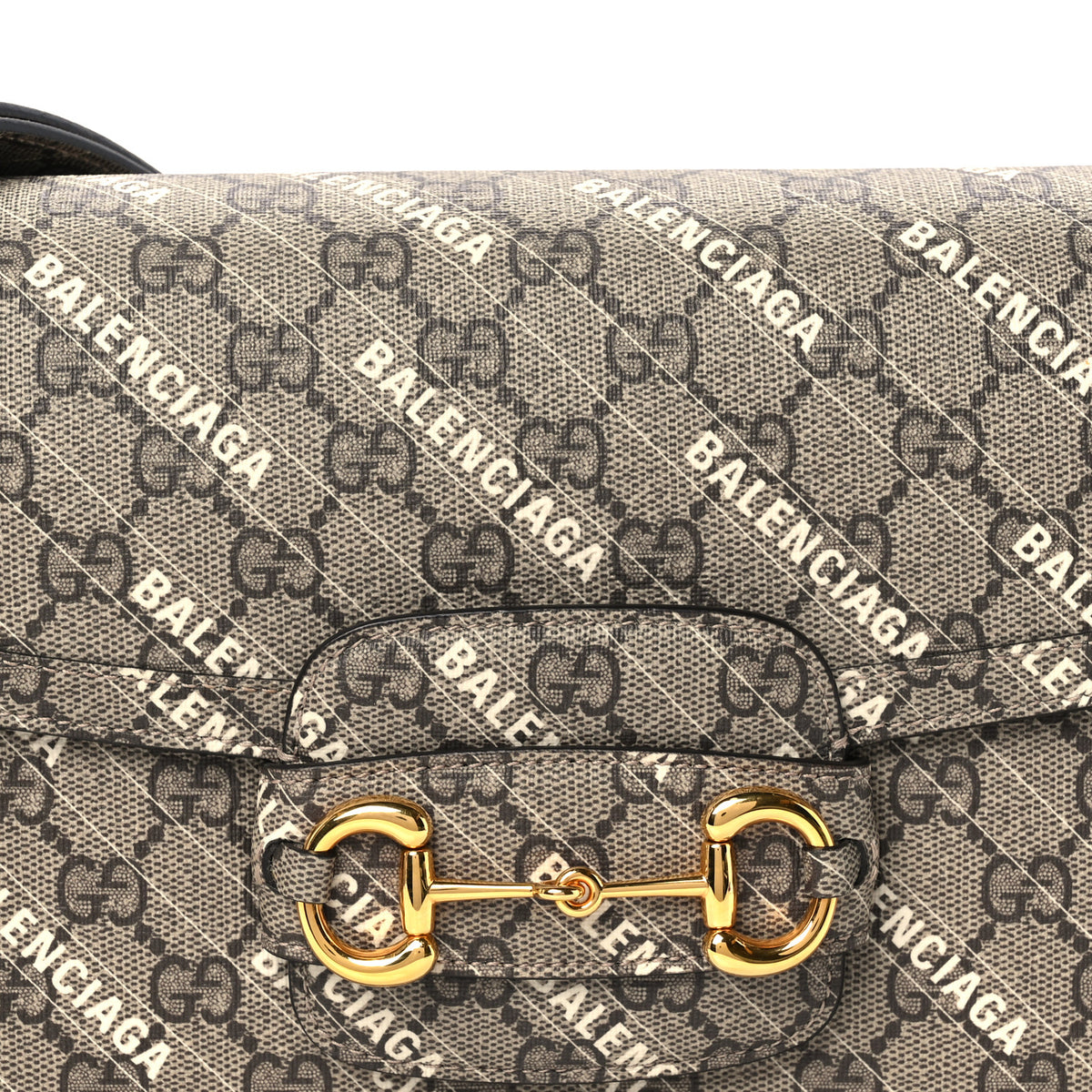 X BALENCIAGA GG Supreme Monogram Logo Print Horsebit 1955 Shoulder Bag Beige Ebony