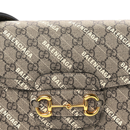 Gucci X BALENCIAGA GG Supreme Monogram Logo Print Horsebit 1955 Shoulder Bag Beige Ebony 9 of 11