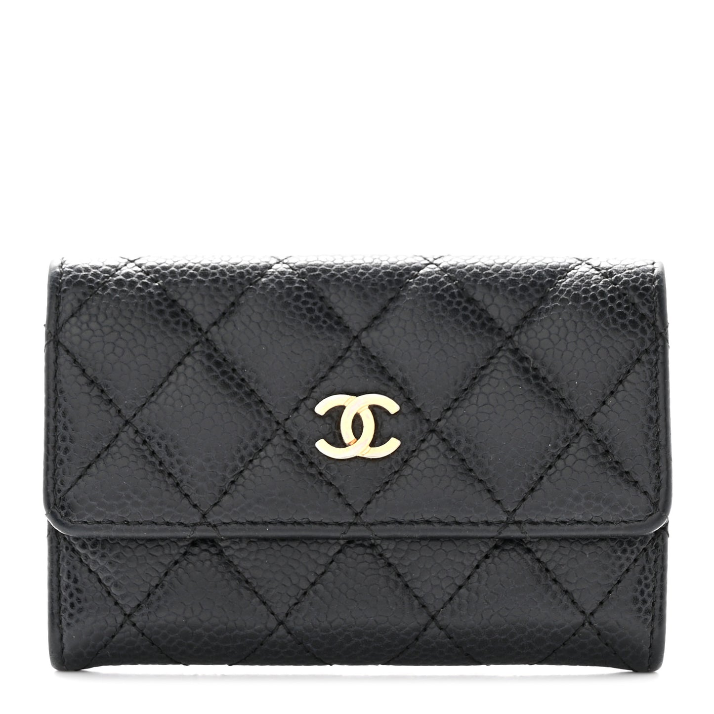 Caviar Quilted Flap Card Holder Black