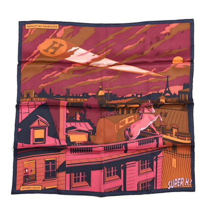 Hermes Silk Minuit Au Faubourg Scarf 70 Caban Prune Rose Vif 1 of 3