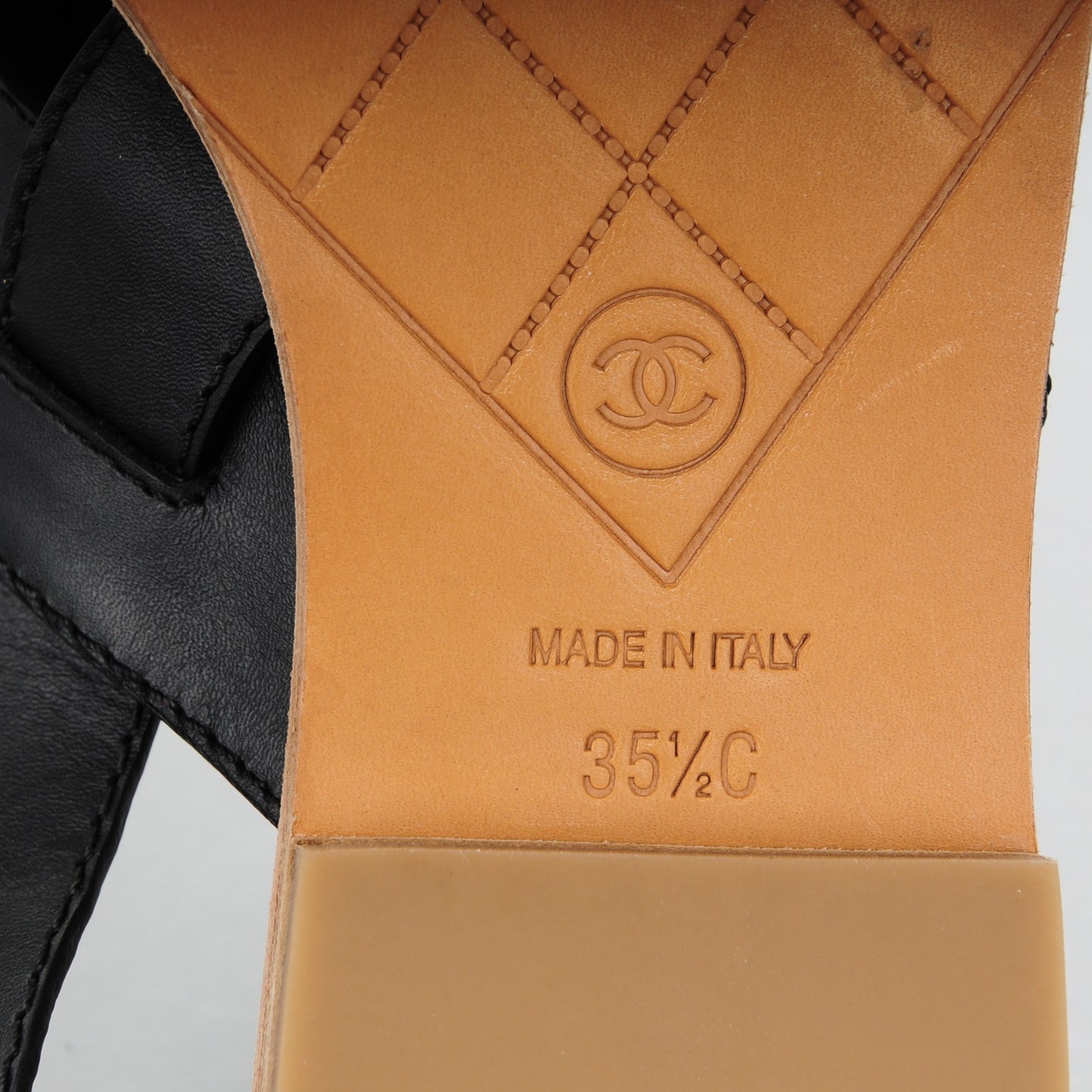 Calfskin Quilted Chain Sandals 35.5 Black