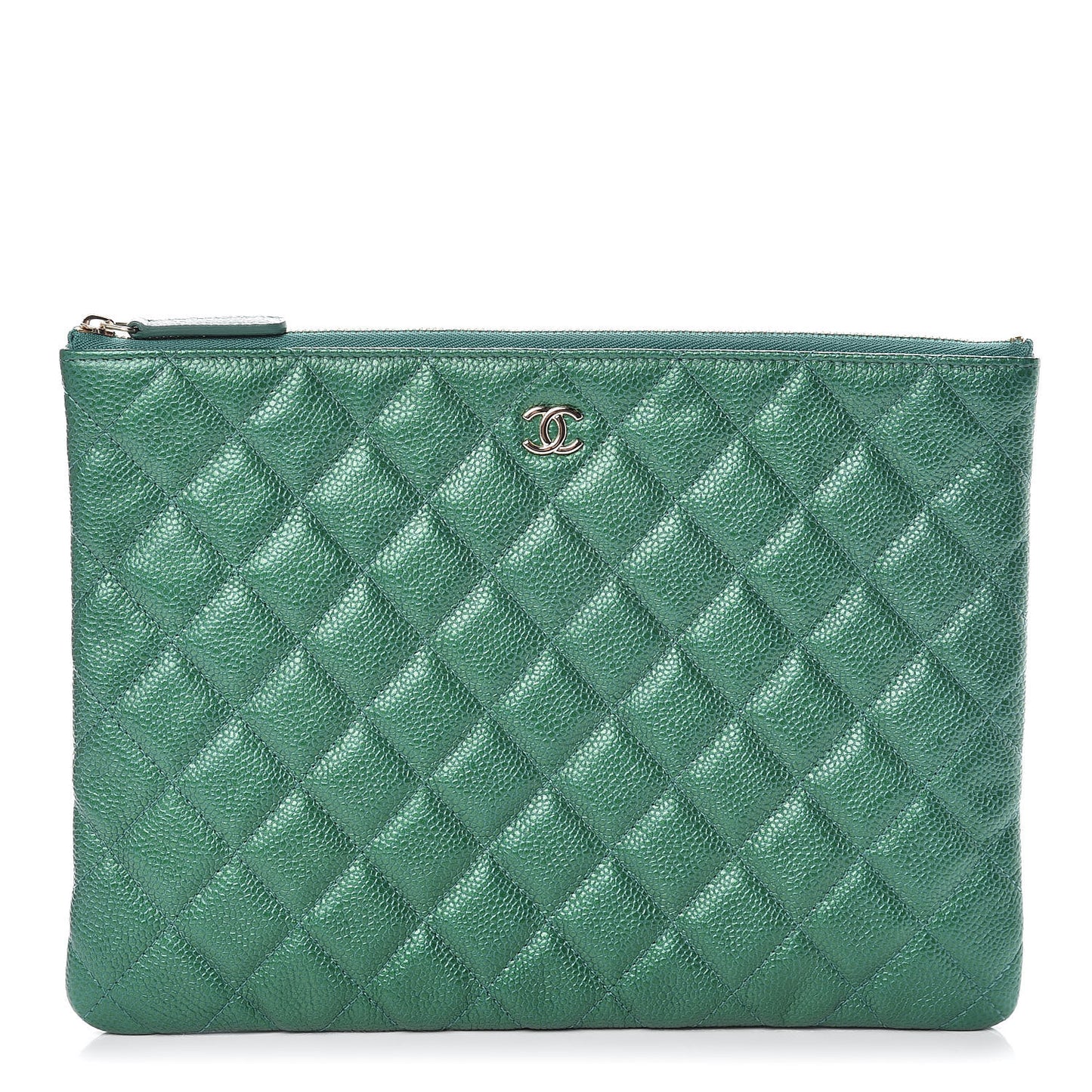 Metallic Caviar Quilted Medium Cosmetic Case Green