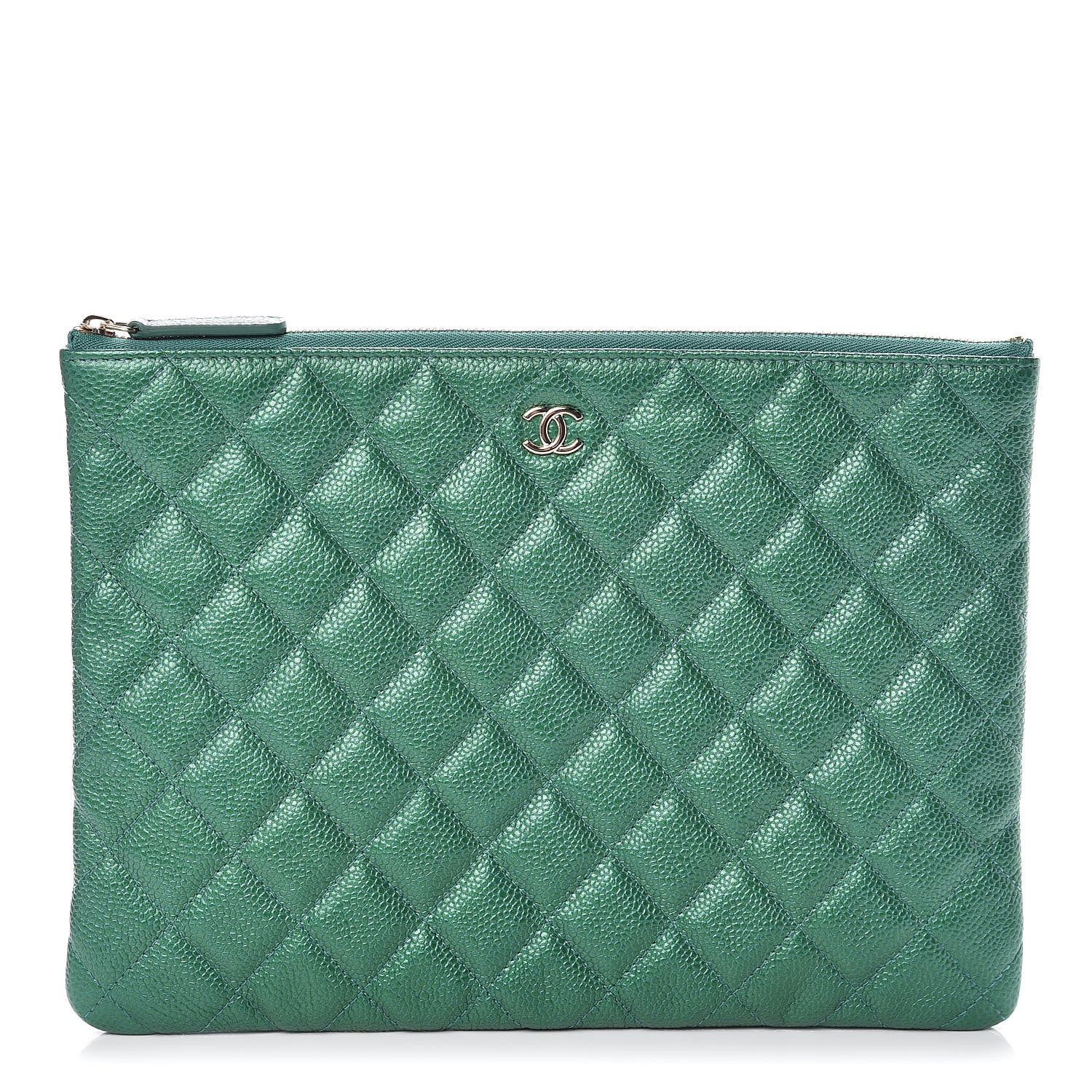 Chanel Metallic Caviar Quilted Medium Cosmetic Case Green 1 of 10