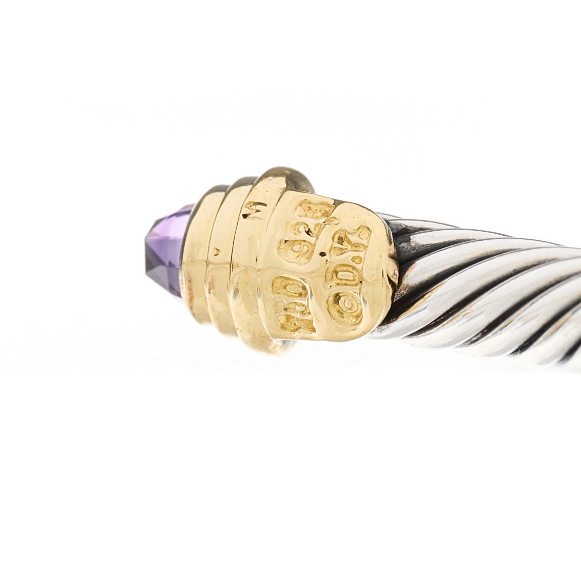 David Yurman Sterling Silver 18K Yellow Gold Amethyst 4mm Cable Kids Bracelet 3 of 4