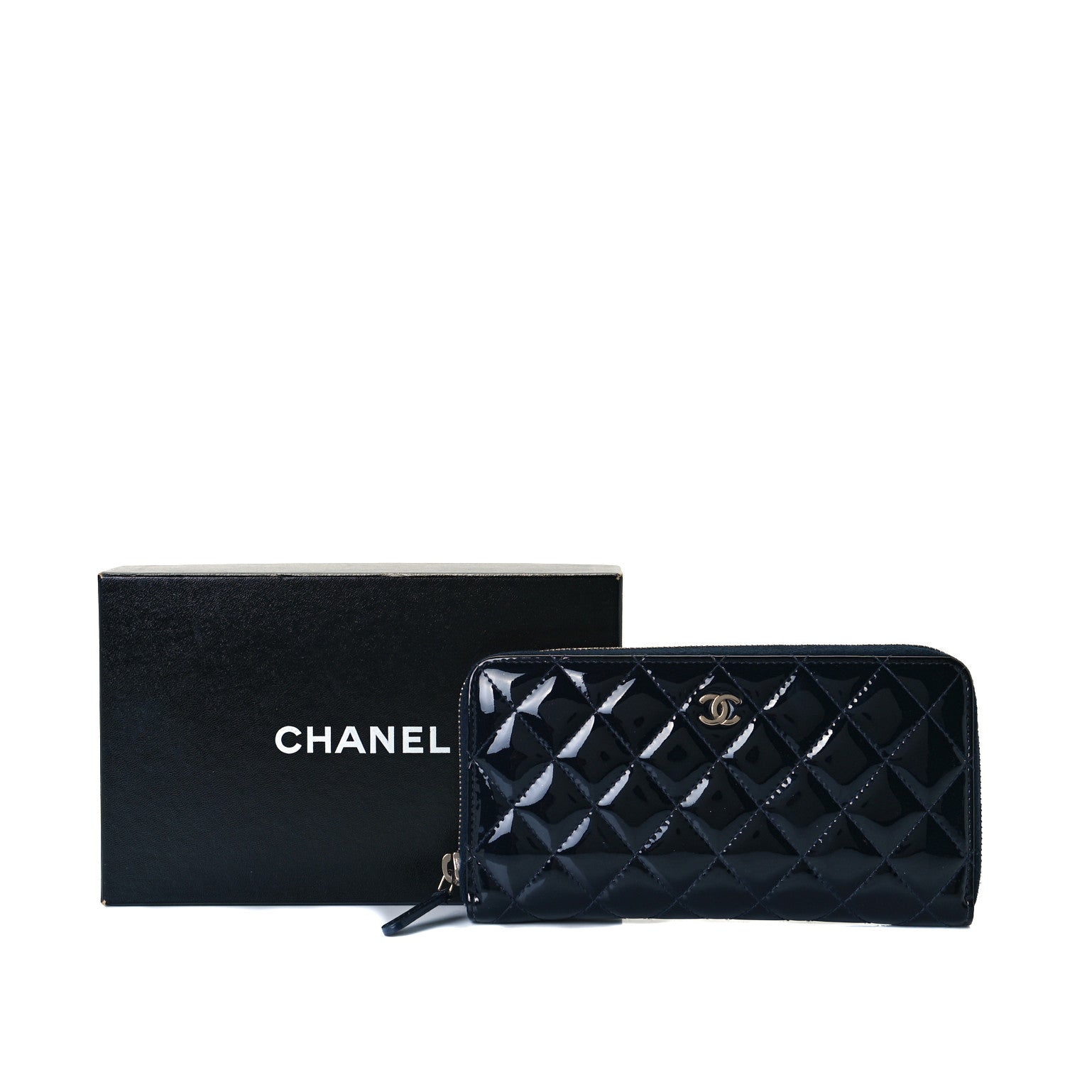 Chanel Patent Calfskin Quilted Large Gusset Zip Around Wallet Blue 7 of 7