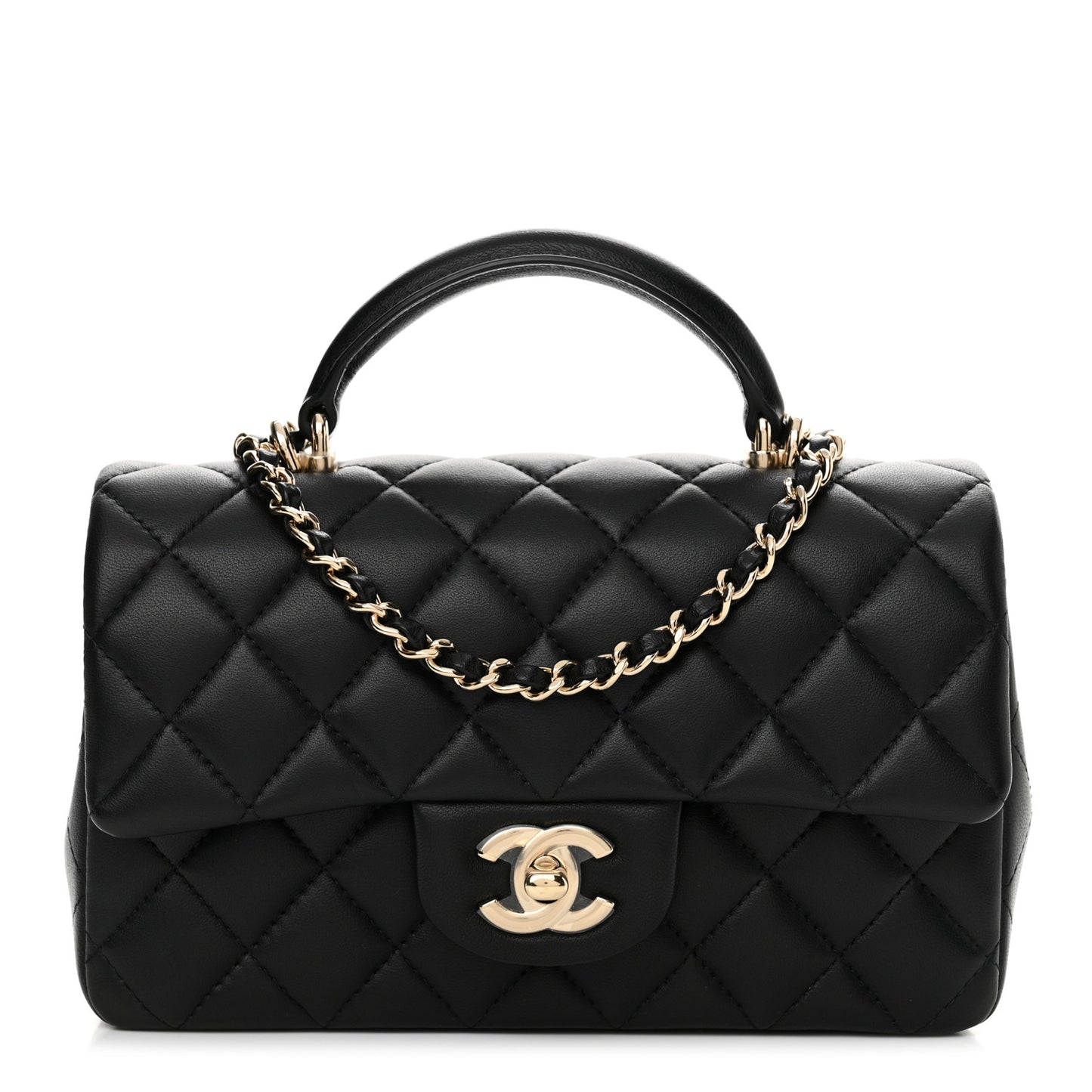Lambskin Quilted Mini Top Handle Rectangular Flap Black
