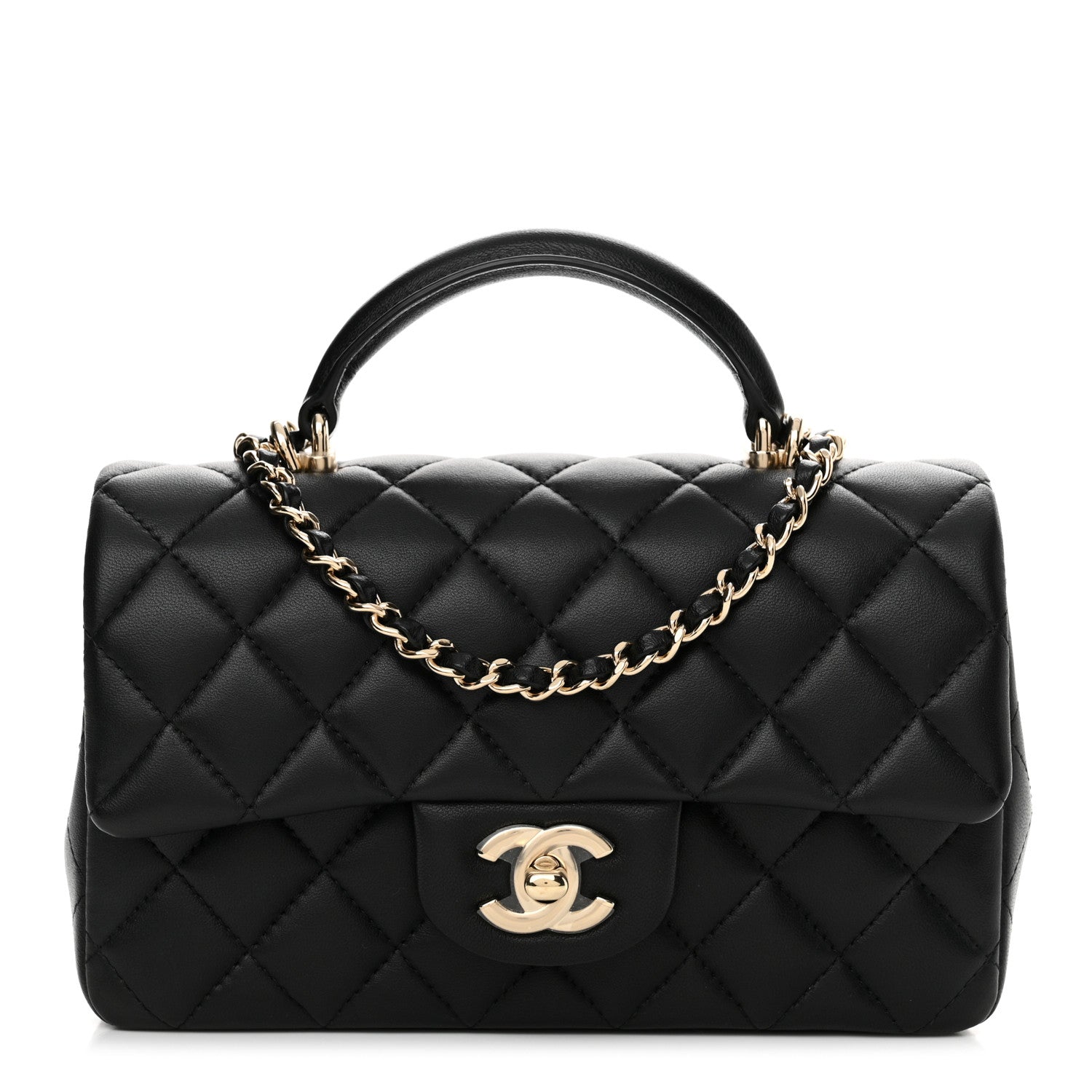 Chanel Lambskin Quilted Mini Top Handle Rectangular Flap Black 1 of 10