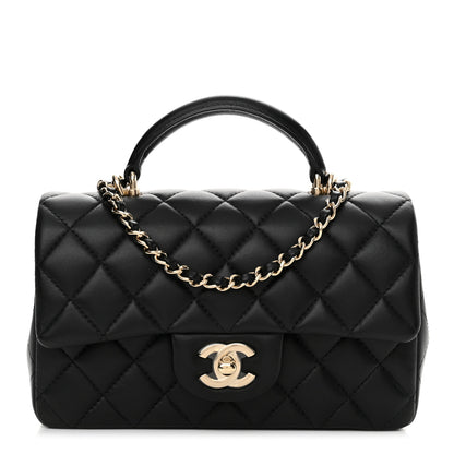 Chanel Lambskin Quilted Mini Top Handle Rectangular Flap Black 1 of 10
