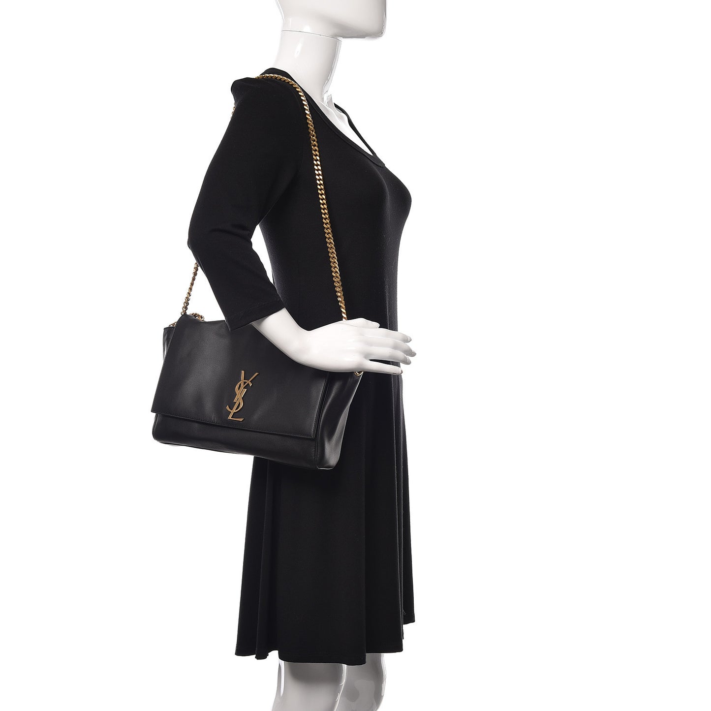 Smooth Calfskin Suede Medium Reversible Monogram Kate Satchel Black