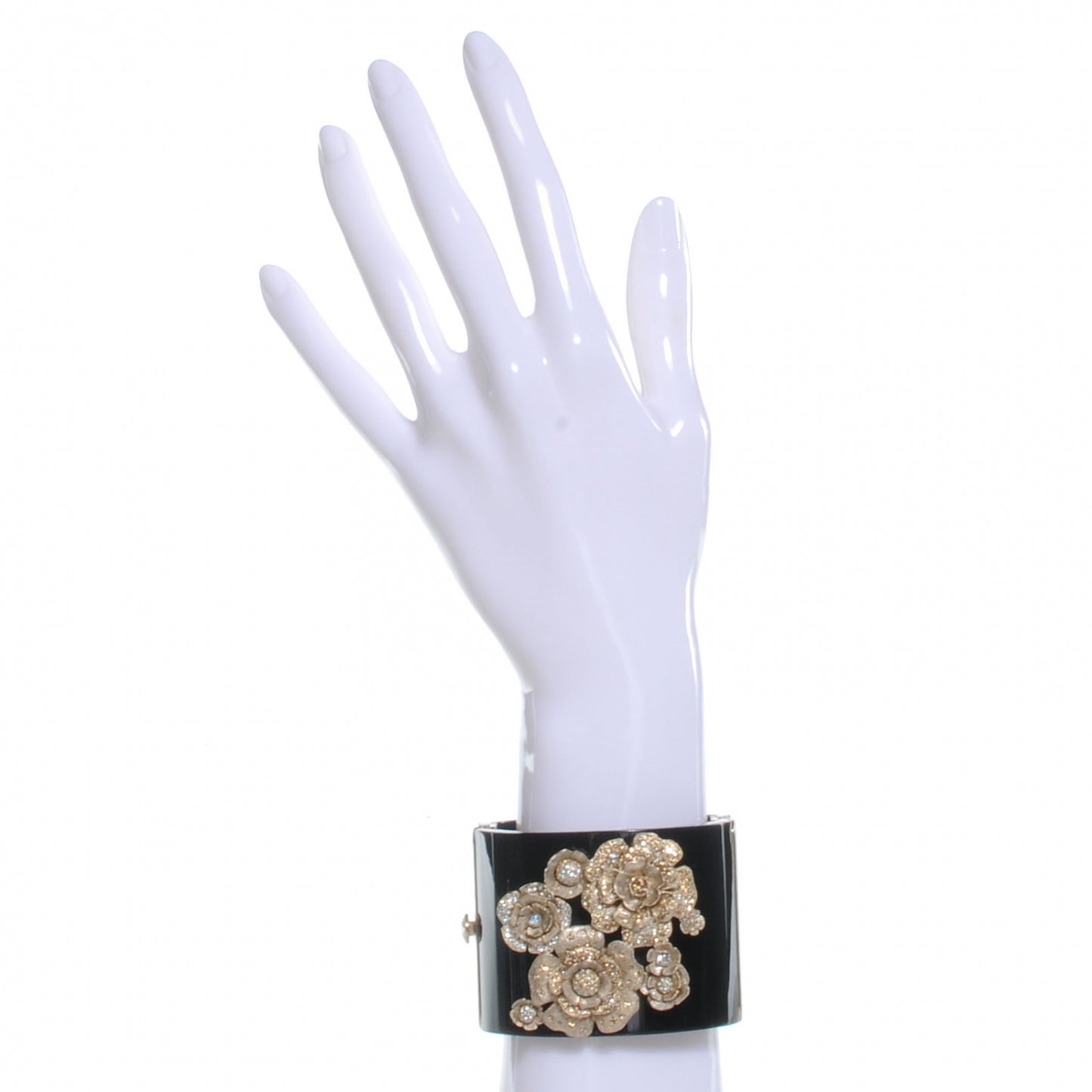 Resin Crystal CC Camellia Wide Cuff Black