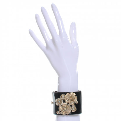 Chanel Resin Crystal CC Camellia Wide Cuff Black 2 of 5