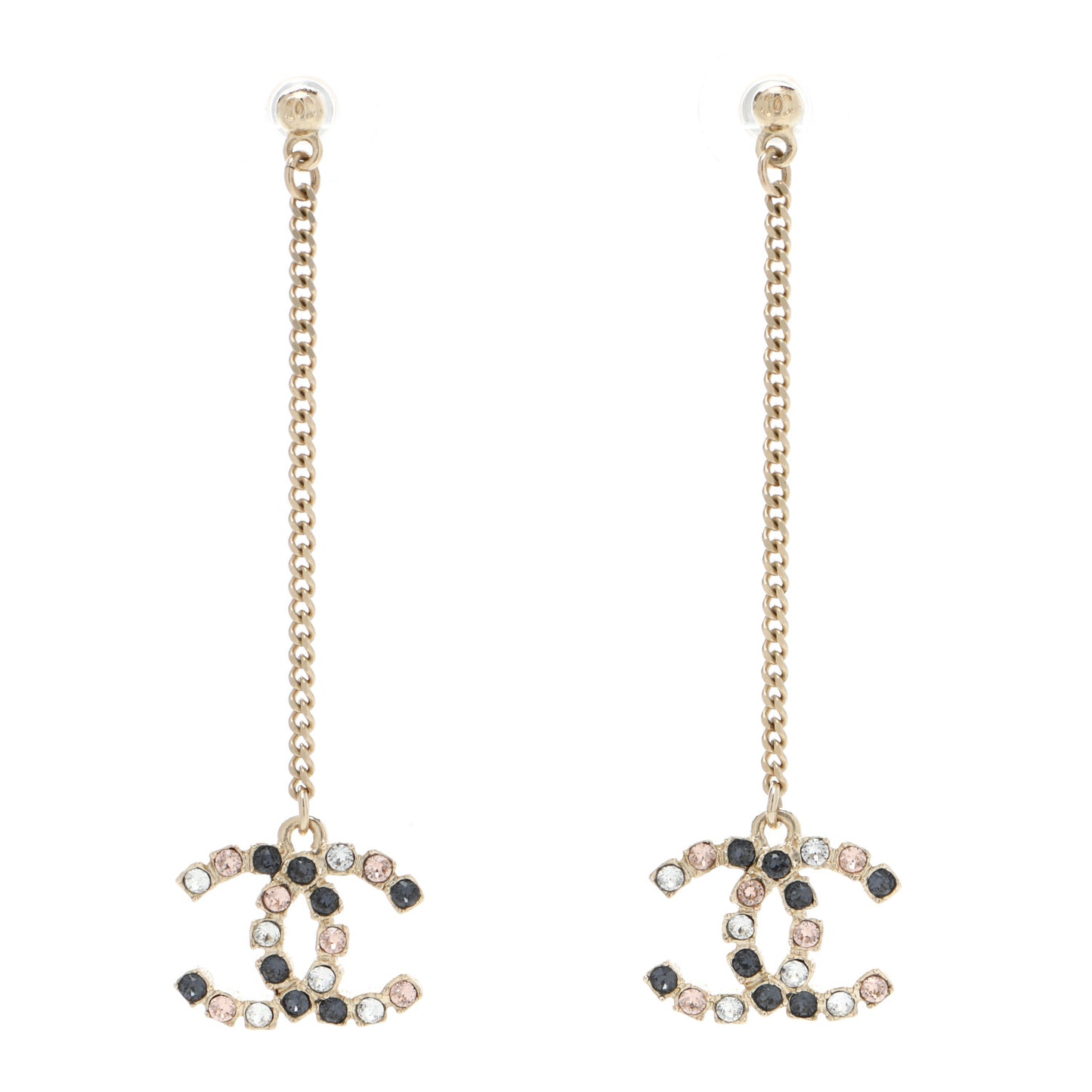 Crystal CC Drop Earrings Pink Grey Gold