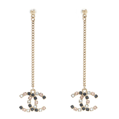 Chanel Crystal CC Drop Earrings Pink Grey Gold 1 of 4