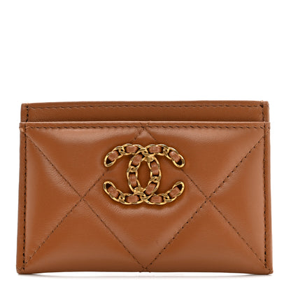 Chanel Lambskin Quilted Chanel 19 Card Holder Brown 1 of 9