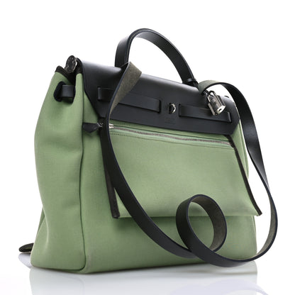 Hermes Military Toile Vache Hunter Herbag Zip Retourne 31 PM Vert Criquet Black 3 of 10