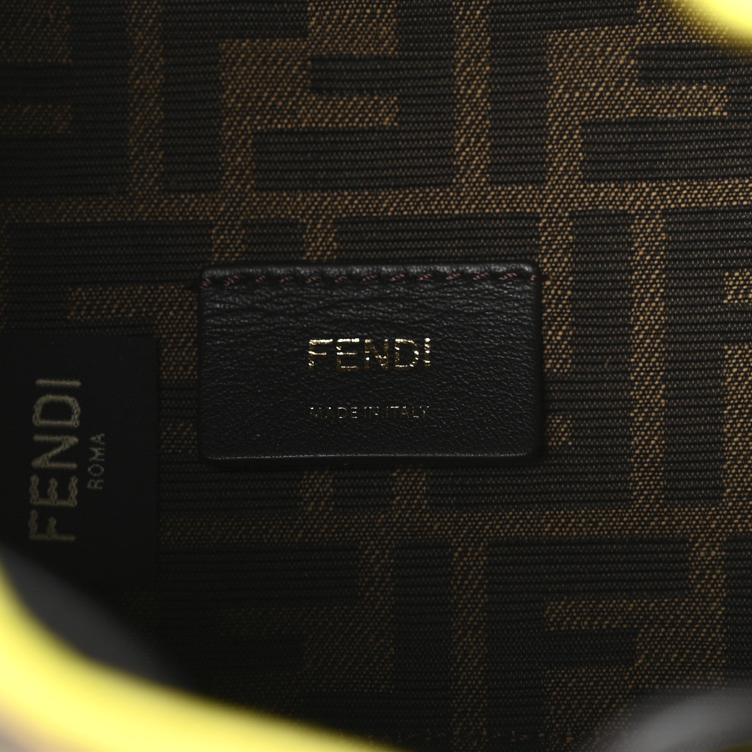 Fendi Fabric Jacquard Shiny Nappa FF 1974 Logo Threaded Edge Mini Mon Tresor Bucket Bag Tobacco Moro Giallo Fluo 6 of 9