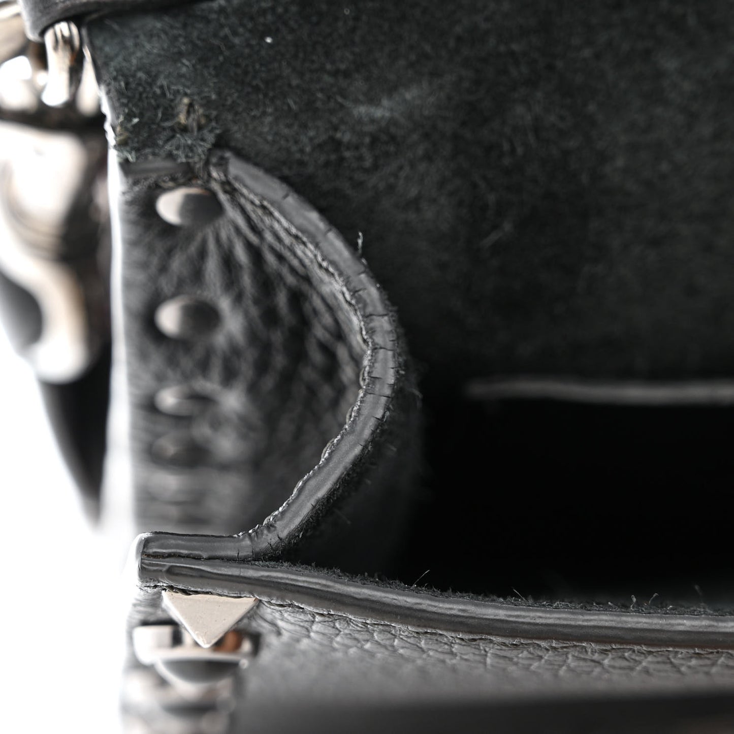 Calfskin Small Guitar Strap Rockstud Rolling Shoulder Flap Bag Black