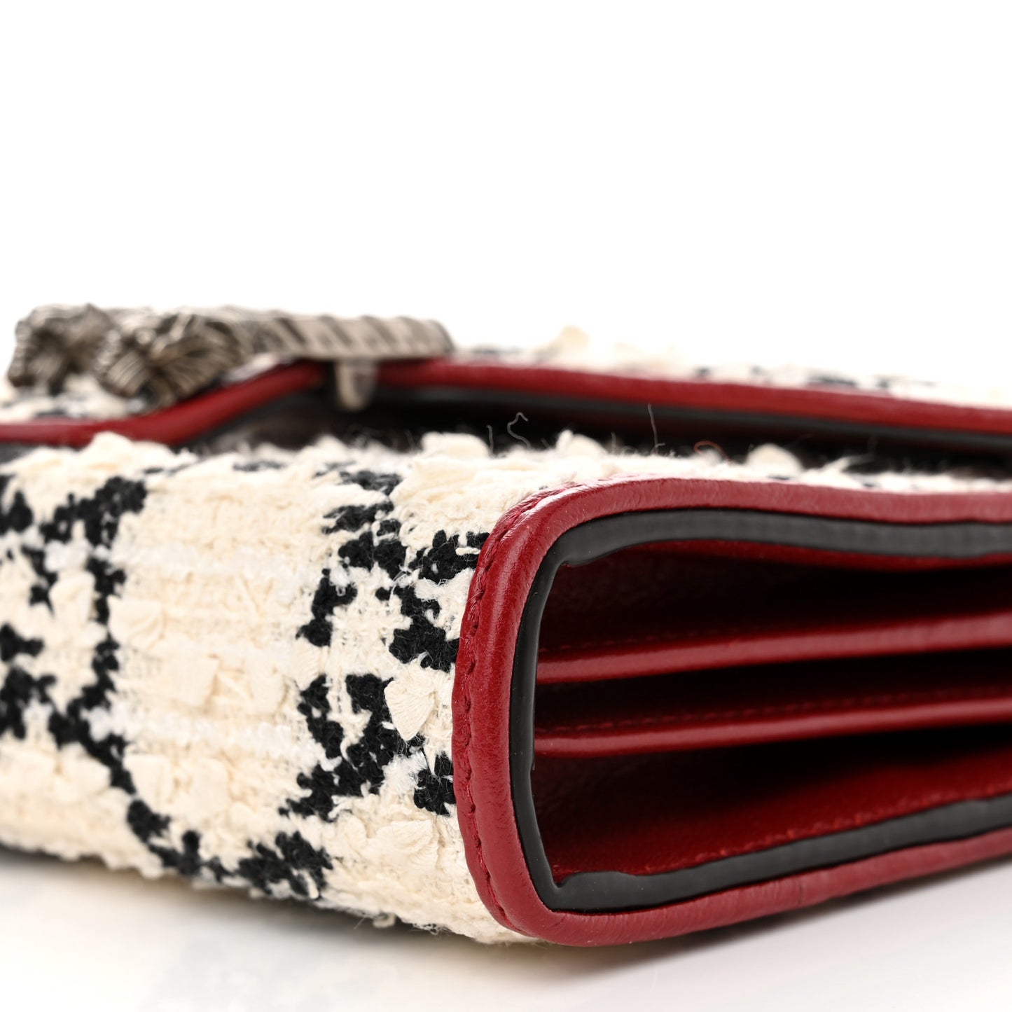 Tweed GG Monogram Mini Dionysus Chain Wallet White Black Romantic Cherry