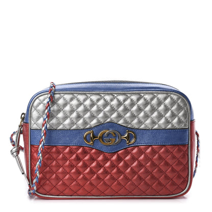 Gucci Laminated Nappa Trapuntata Small Zumi Shoulder Bag Rosso Marine Argento 1 of 10