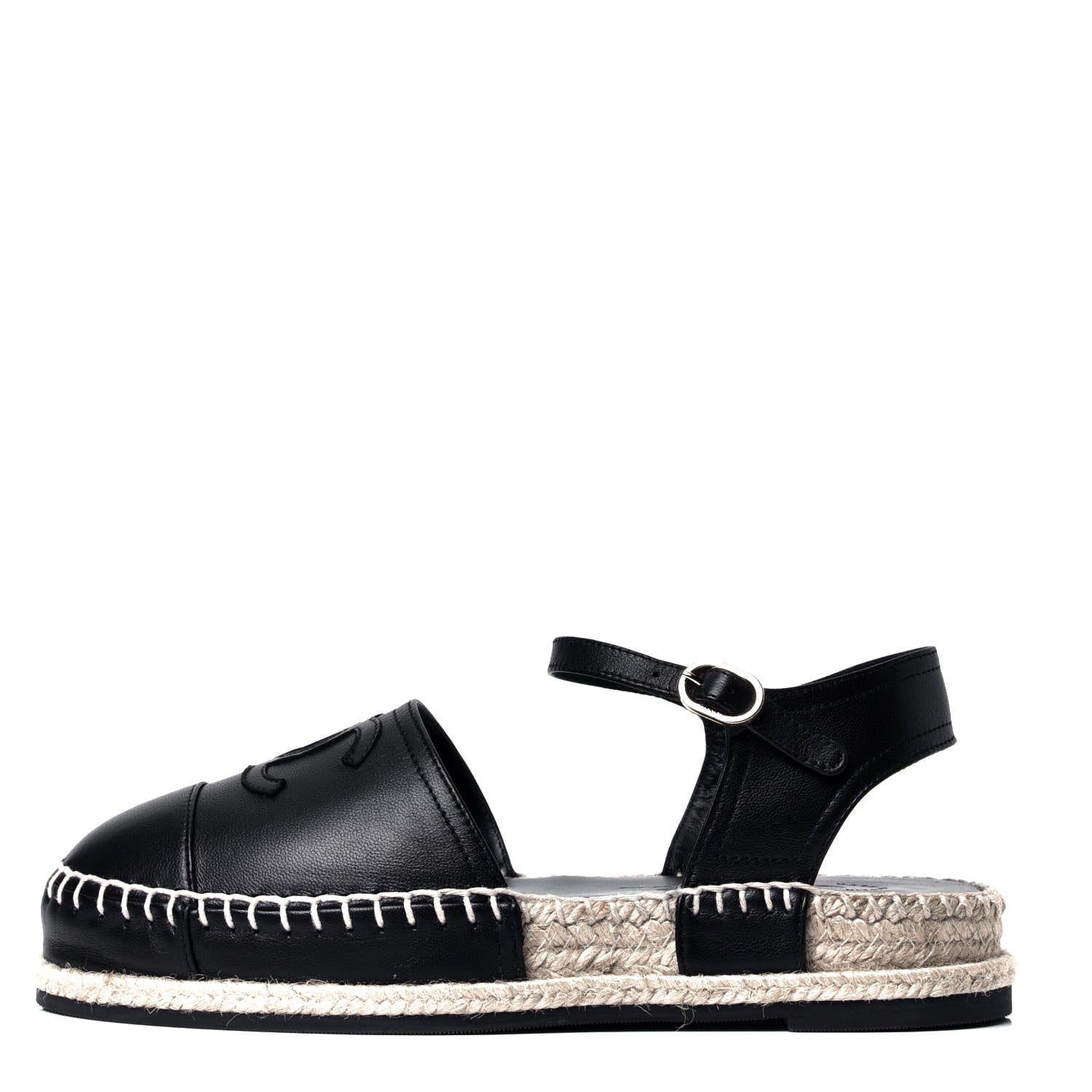 Chanel Lambskin Cap Toe CC Espadrilles Sandals 35 Black 1 of 6