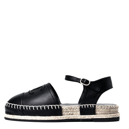 Chanel Lambskin Cap Toe CC Espadrilles Sandals 35 Black 1 of 6
