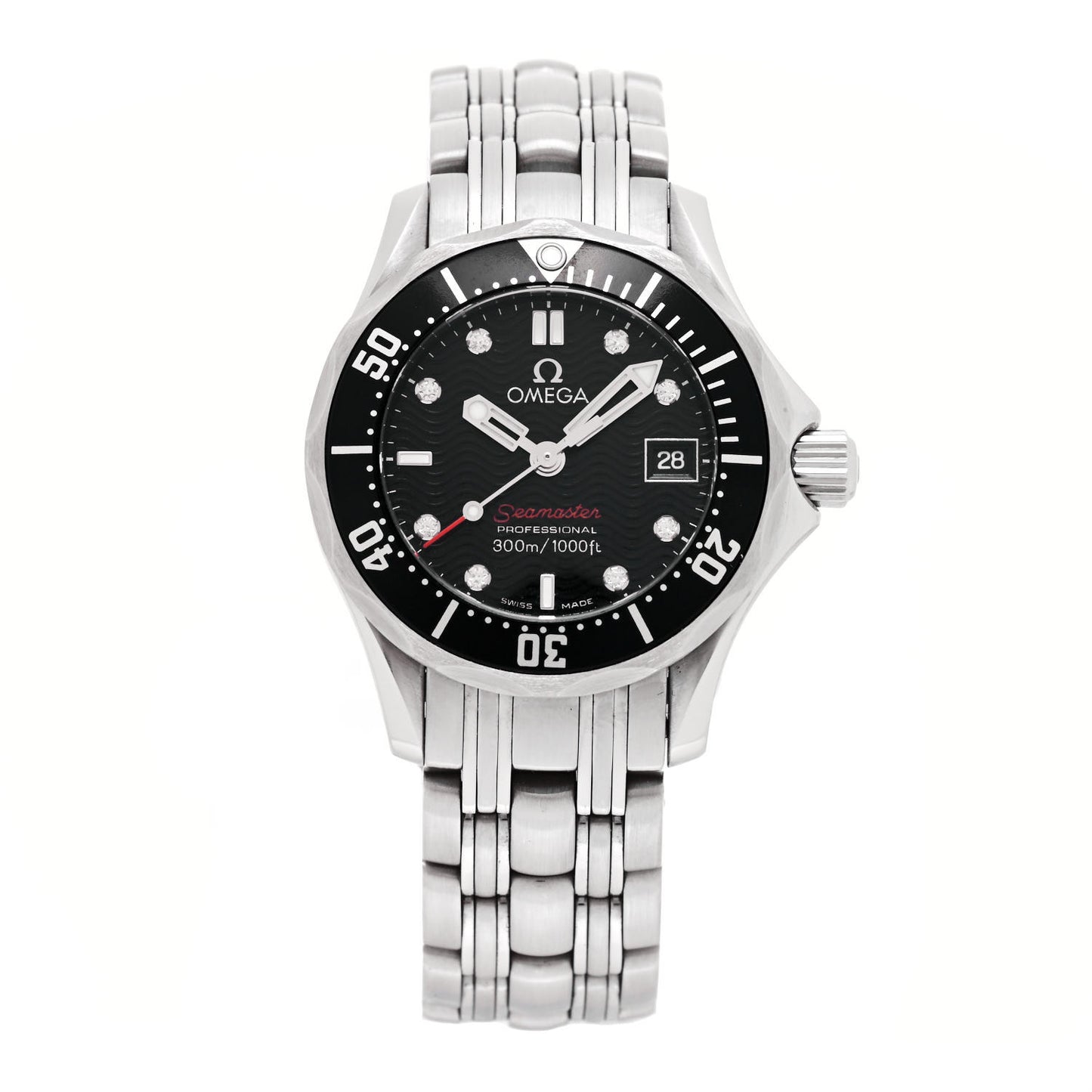 Stainless Steel Diamond 28mm Seamaster Diver 300M Quartz Watch Black 212.30.28.61.51.001