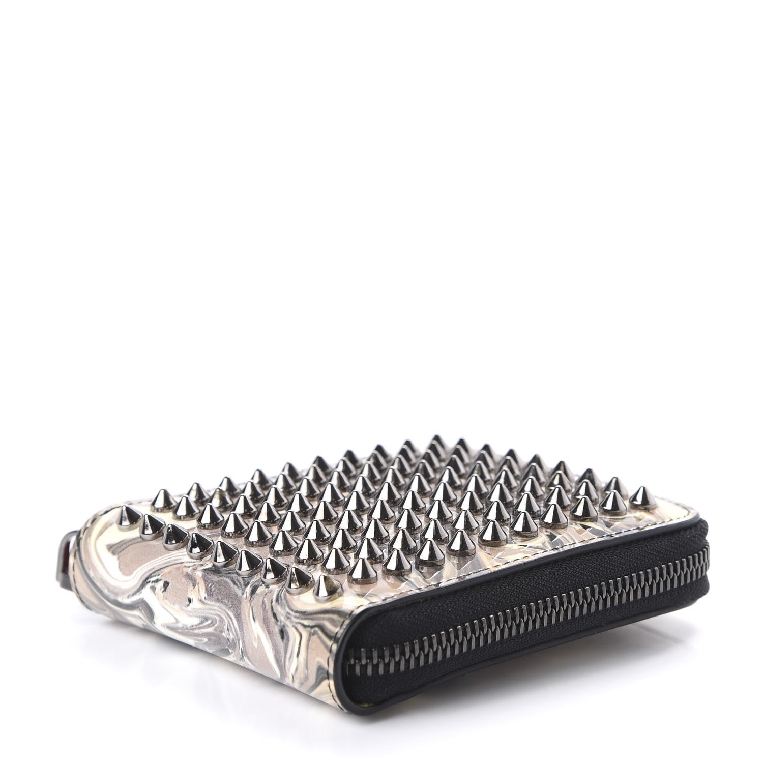 Christian Louboutin Patent Panettone Marble Swirl Zip Around Compact Wallet White Black 4 of 9