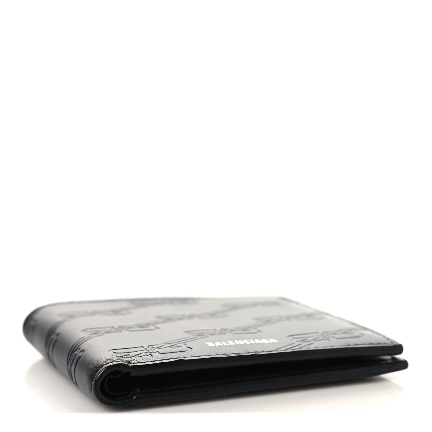 Balenciaga Calfskin BB Monogram Embossed Bi-Fold Wallet Black