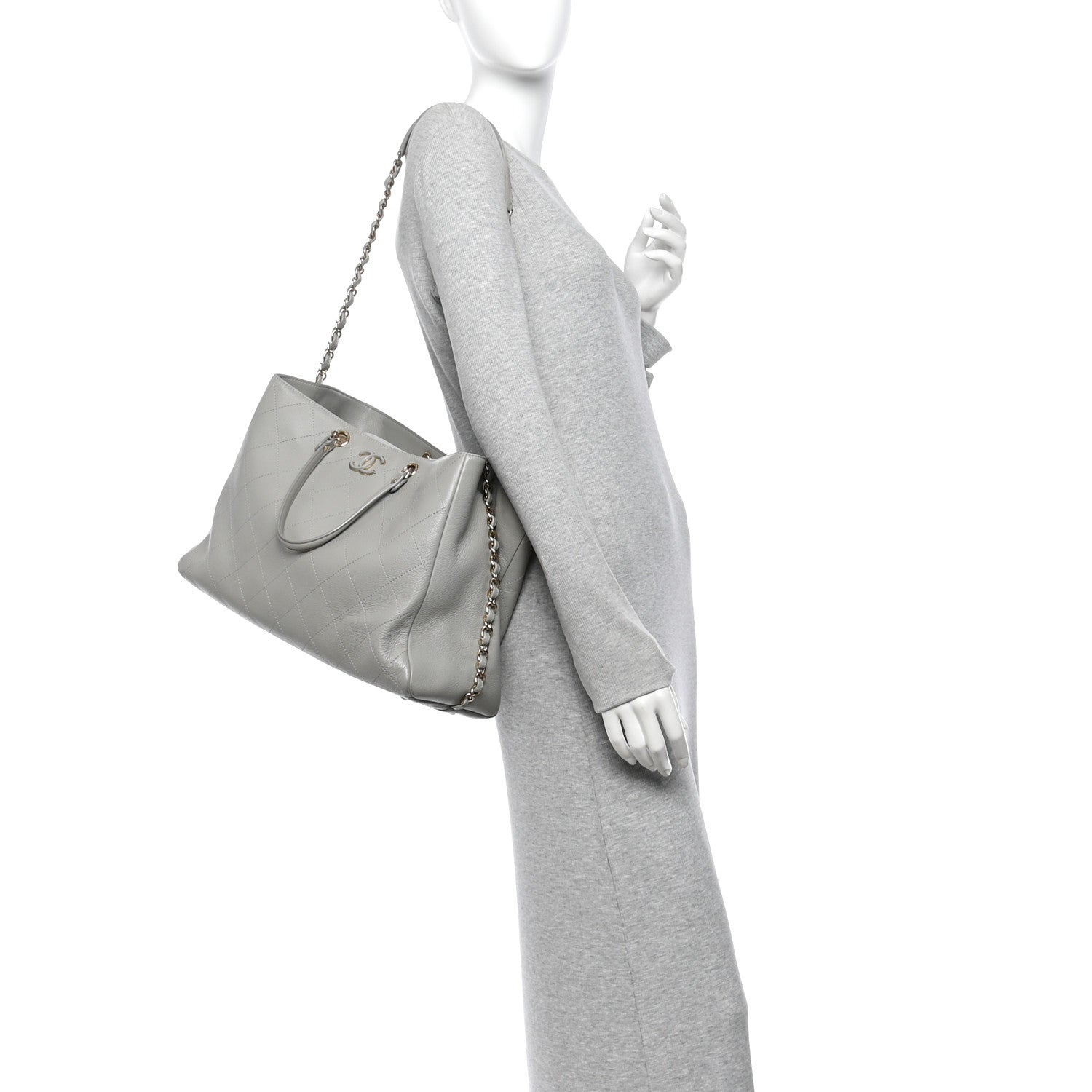 Chanel Bullskin Stitched Large Shopping Bag Grey 2 of 14