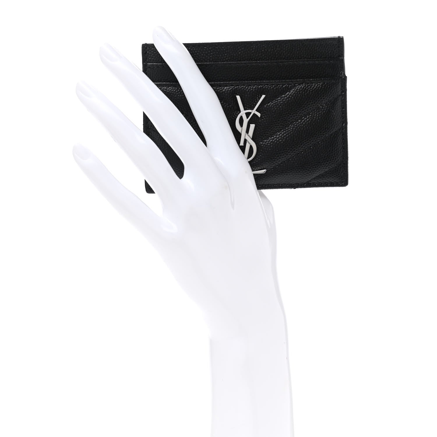 Saint Laurent Grain De Poudre Matelasse Chevron Monogram Credit Card Case Black 2 of 8