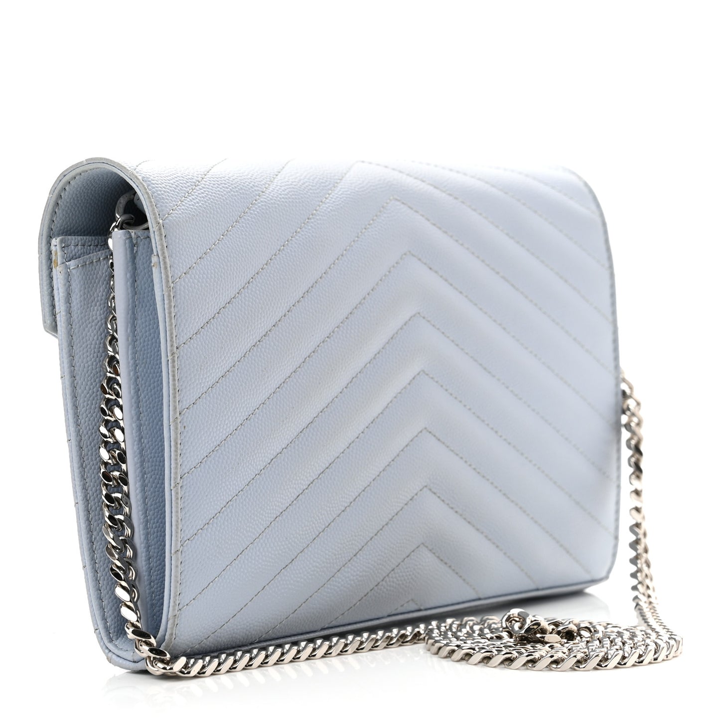 Grain De Poudre Matelasse Chevron Monogram Chain Wallet Sky Blue