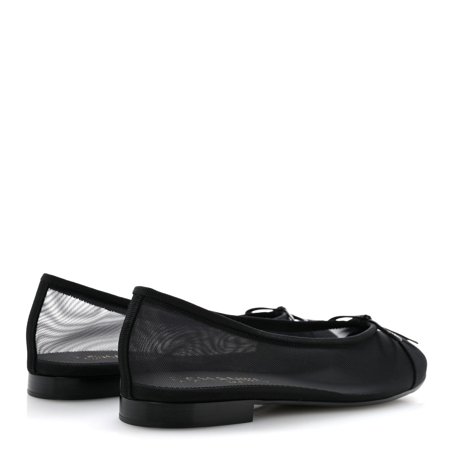Mesh Grosgrain CC Cap Toe Ballerina Flats 38.5 Black