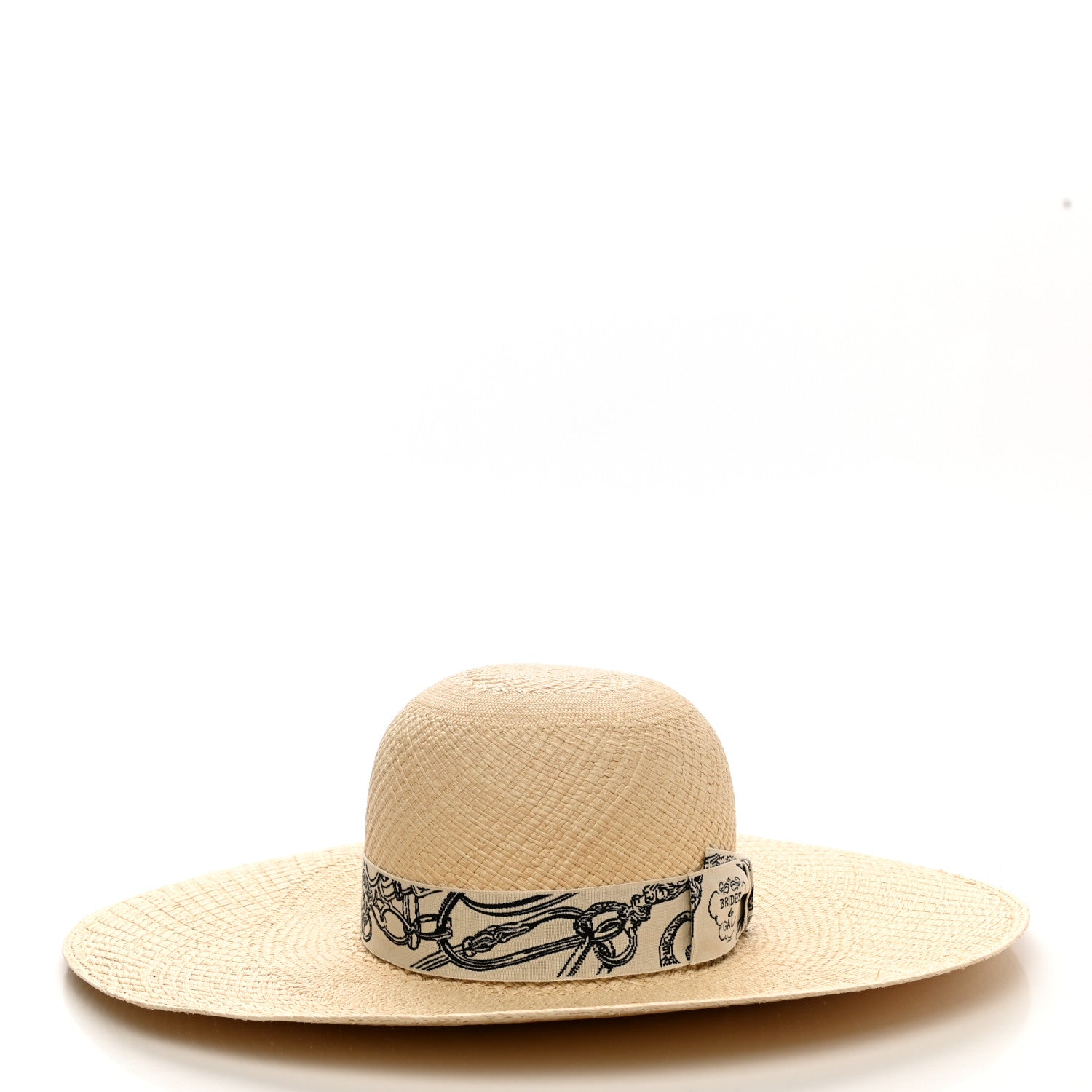 Hermes Straw Brides De Gala Panama Carrousel Hat 56 Naturel Ecru Black 5 of 10