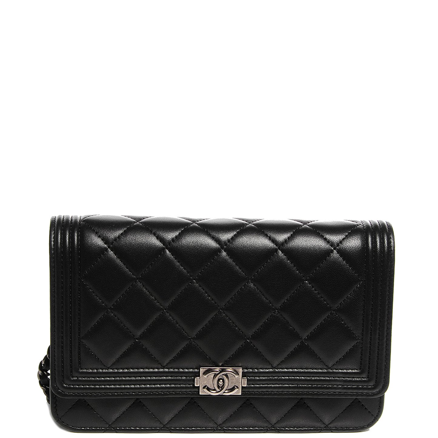Lambskin Quilted Boy Wallet On Chain WOC Black