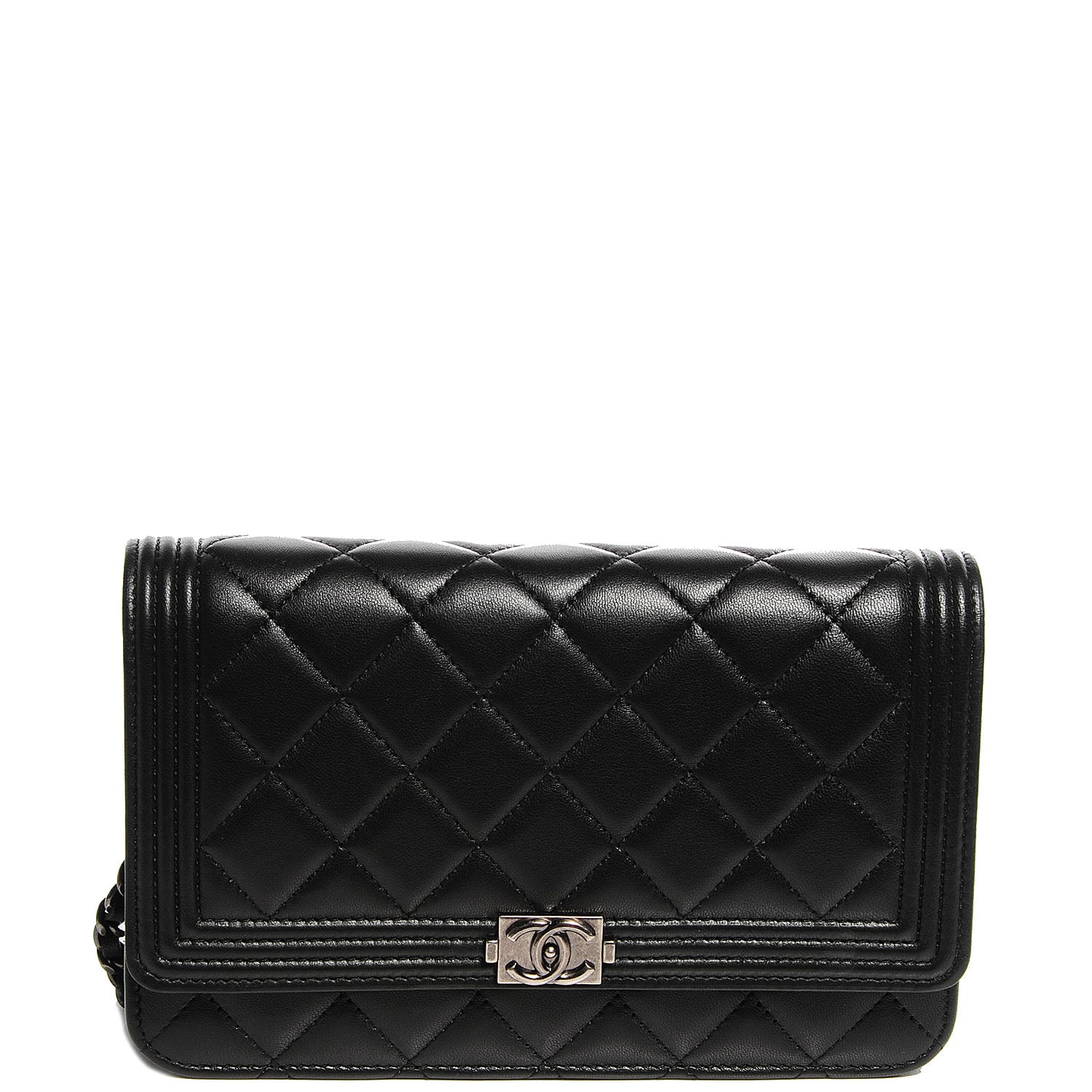 Chanel Lambskin Quilted Boy Wallet On Chain WOC Black 1 of 10