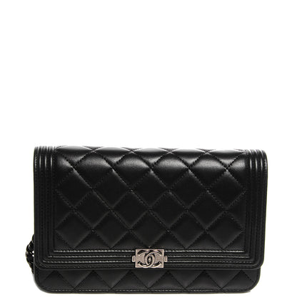 Chanel Lambskin Quilted Boy Wallet On Chain WOC Black 1 of 10