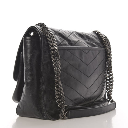 Saint Laurent Crinkled Calfskin Matelasse Monogram Medium Niki Chain Satchel Black 3 of 9
