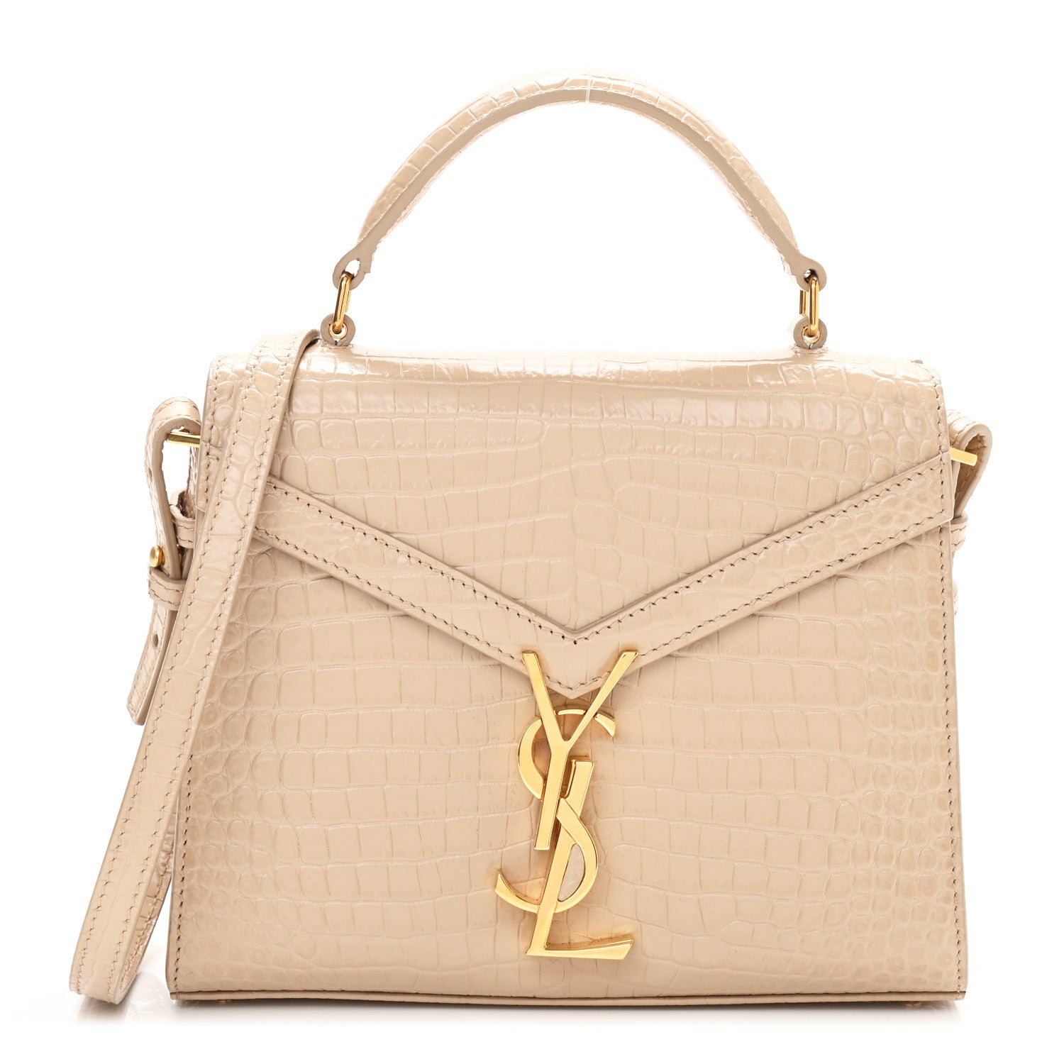 Saint Laurent Crocodile Embossed Mini Classic Monogram Cassandra Top Handle Nude 1 of 10