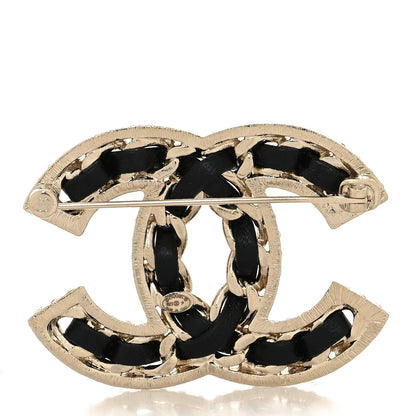 Chanel Lambskin Crystal CC Chain Brooch Black Gold 3 of 4