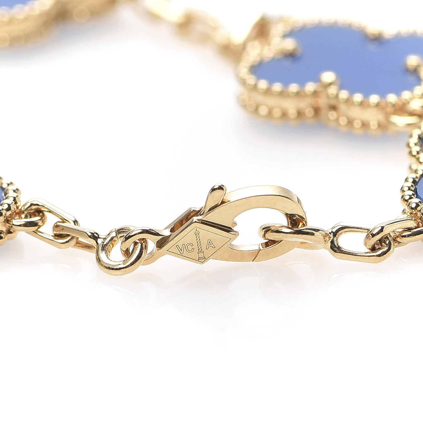 18K Yellow Gold Blue Agate 5 Motifs Vintage Alhambra Bracelet