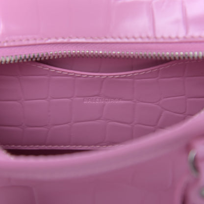 Balenciaga Semi Shiny Calfskin Crocodile Embossed Neo Classic Silver Hardware Mini City Pink 8 of 8